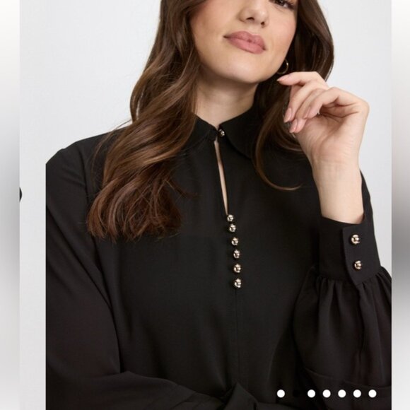 Laura #101300 Button Detail Long Sleeve Blouse Black - Picture 2 of 12